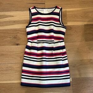 J. Crew Ivory Dress with Navy & Red Stripes
